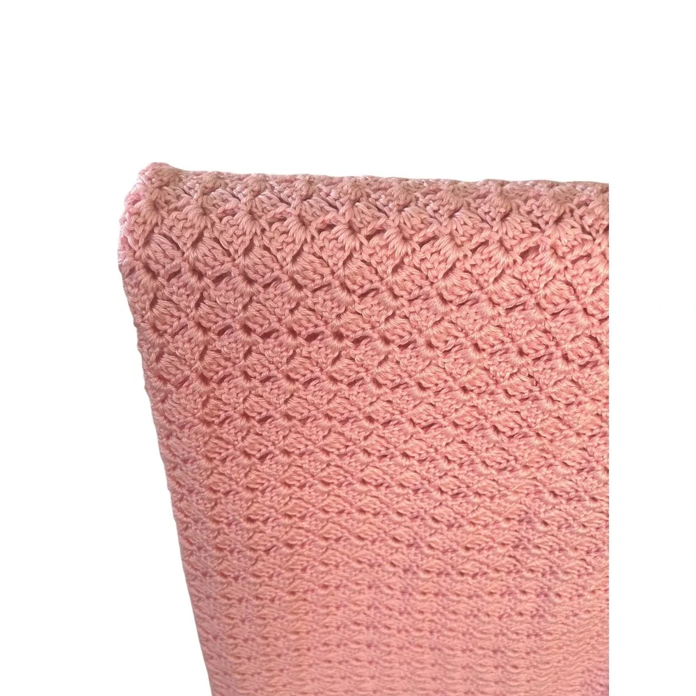 Handmade Pink Crochet Baby Blanket Shell Stitch Scalloped Edge Nursery Wrap